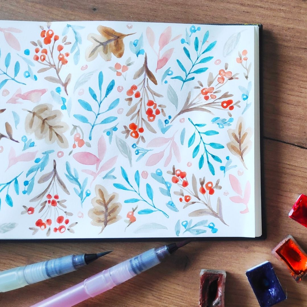 Sügislehed akvarellmaal