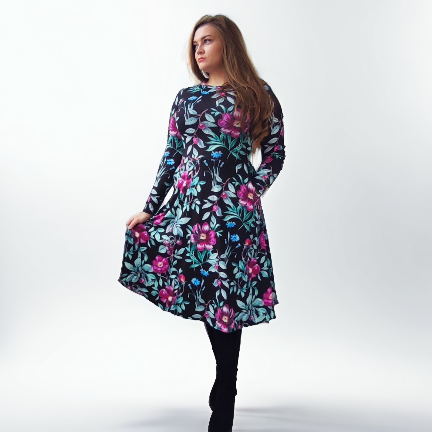 Taskutega midikleit pattern eest Taskutega midikleit lumeroos Eesti disain kleit