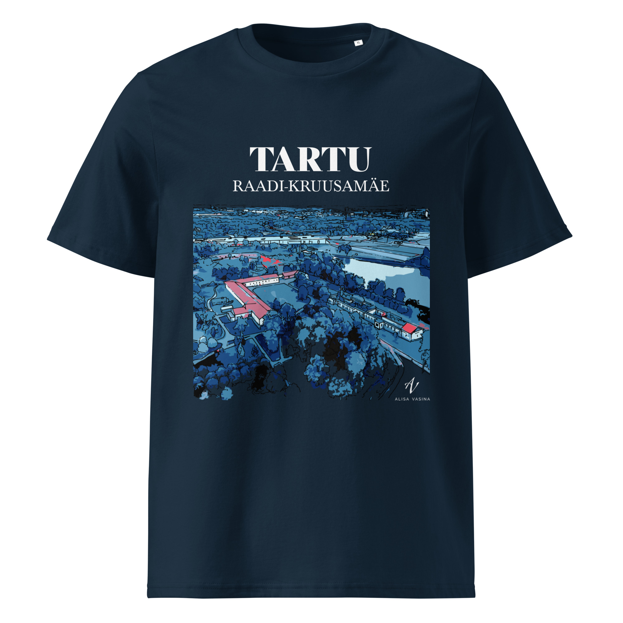 unisex-organic-cotton-t-shirt-french-navy-front-6857afffa9de0.jpg T-särk Raadi-Kruusamäe