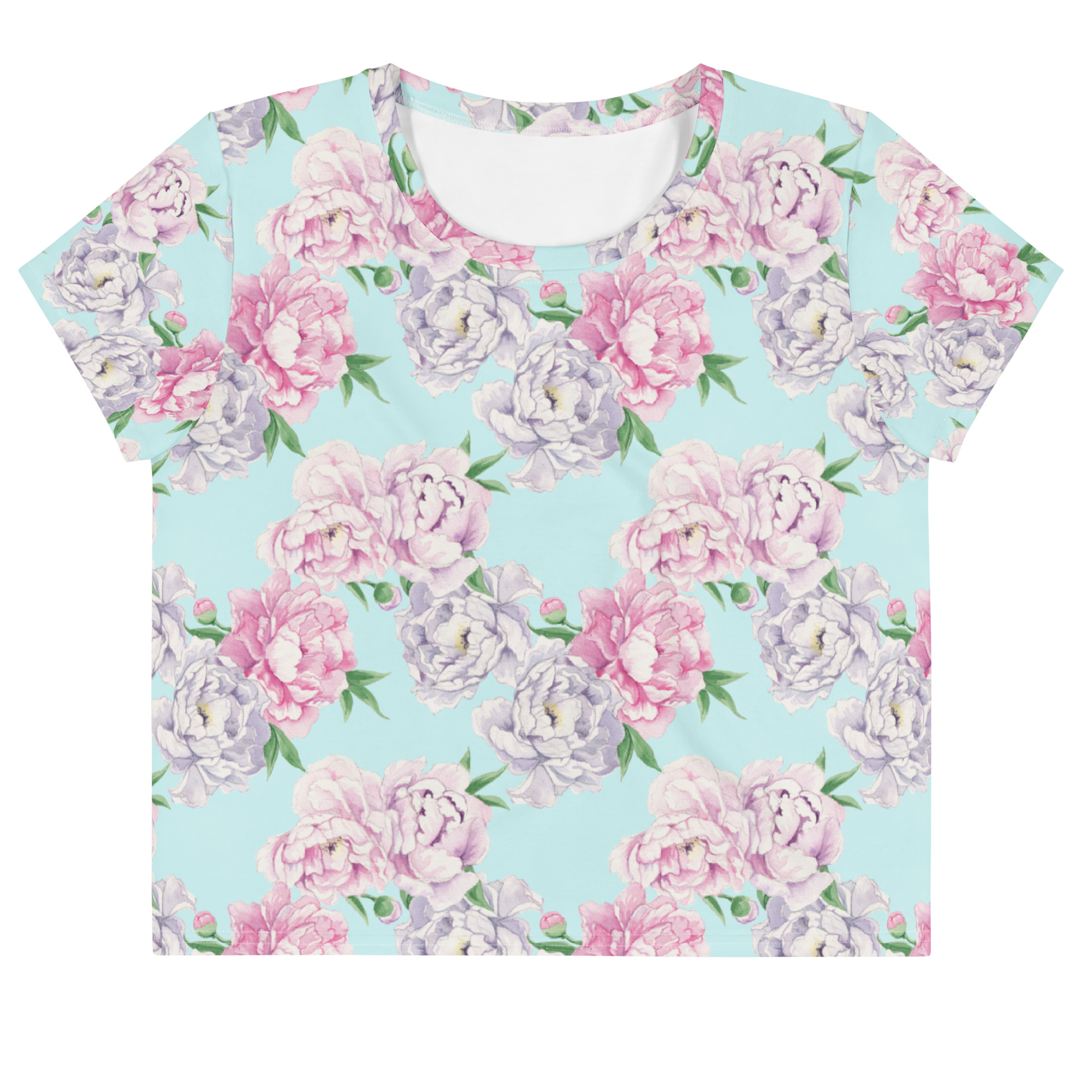 all-over-print-crop-tee-white-front-68b3fd84a69e8.jpg Graafiline kärbitud T-särk Pojengid